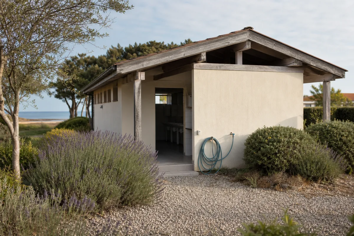Bloc sanitaire simple d’un camping bord de mer en Bretagne